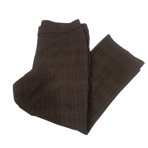 Kim Rogers Womens Plaid Curvy Fit Trousers Pants Size 18W Short Brown Stretch - Picture 1 of 10
